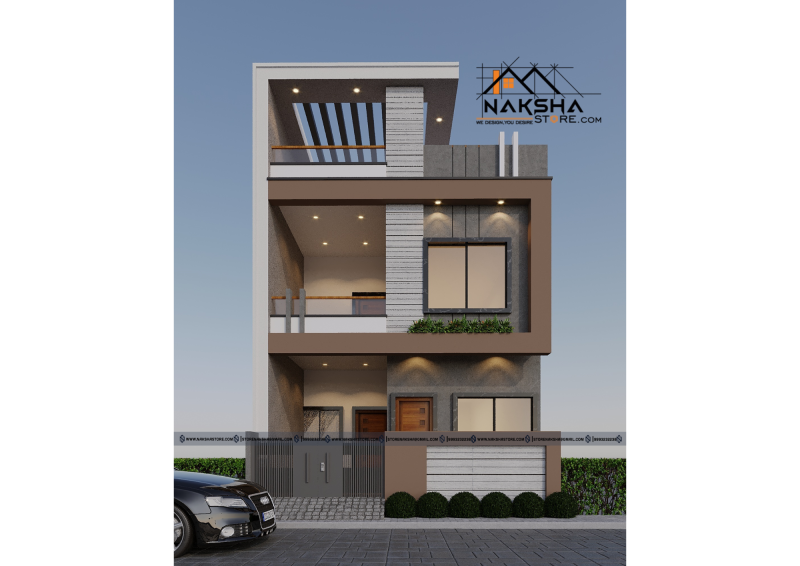 22×45 House 3D Elevation Design – Modern Front Elevation Ideas for Small Plots
